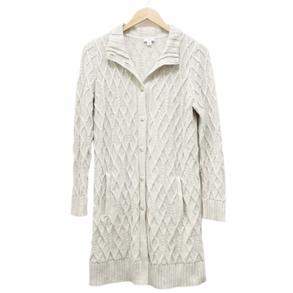 J. Jill Longline Fisherman Cardigan Oatmeal Button Front Sweater Size XS Coastal